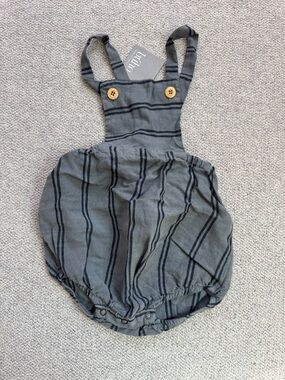 bûmo Grey Striped Baby One-Piece Romper with Button Straps